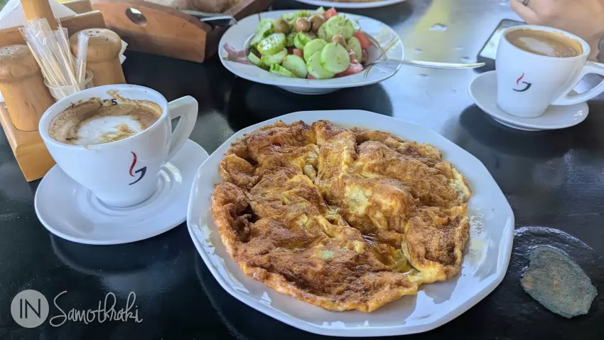 For breakfast, you can order omelets and salads.