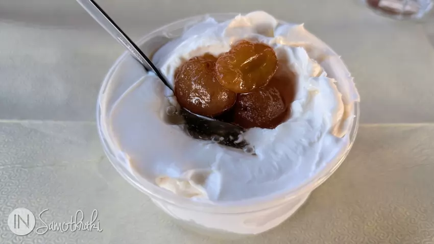 Greek yogurt with praousti jam (the island's signature fruit)