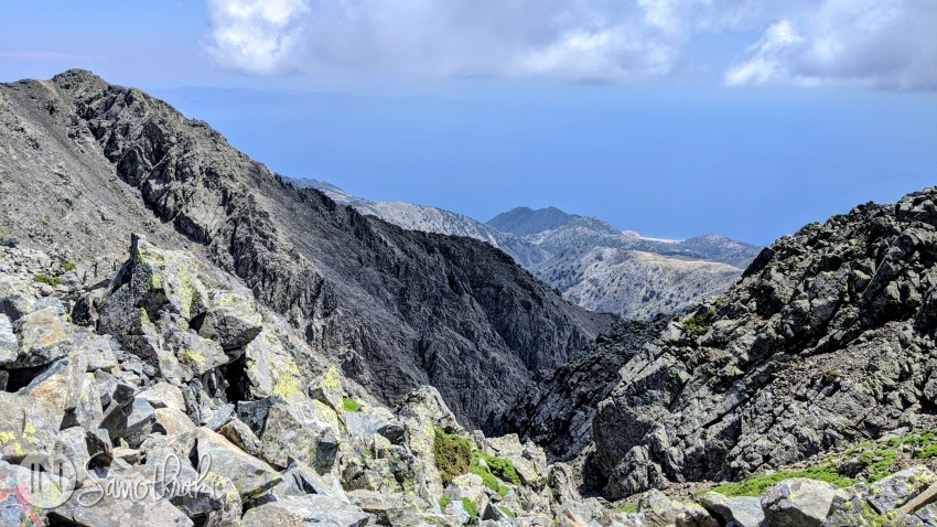 View toward southeastern Samothraki, featuring Pachia Ammos beach.