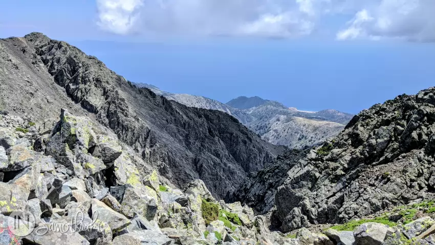 View toward southeastern Samothraki, featuring Pachia Ammos beach.