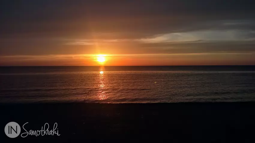 The sunset on the beach of Kamariotissa