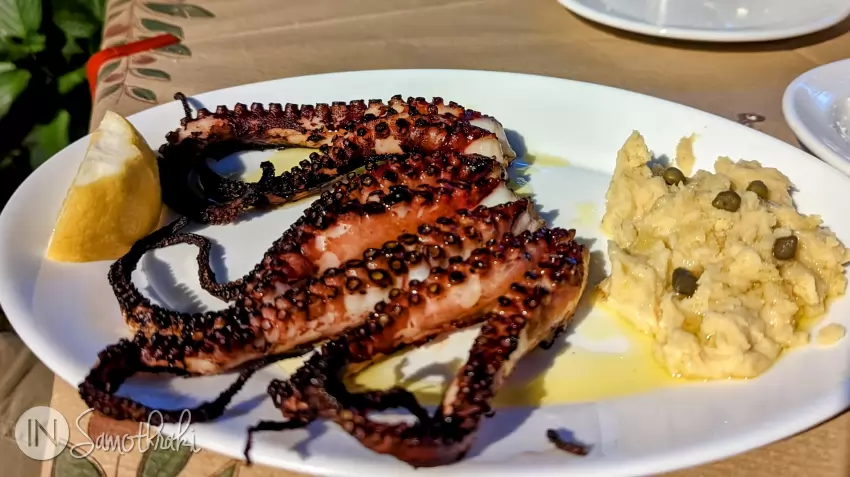 Grilled octopus and fava (yellow peas pure)