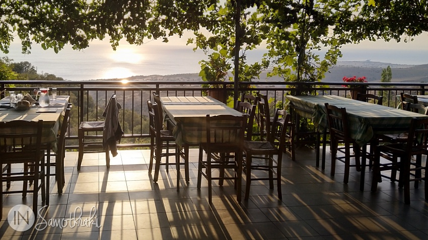 The beautiful terrace, covered by vines and ivy is a great place for a sunset dinner.