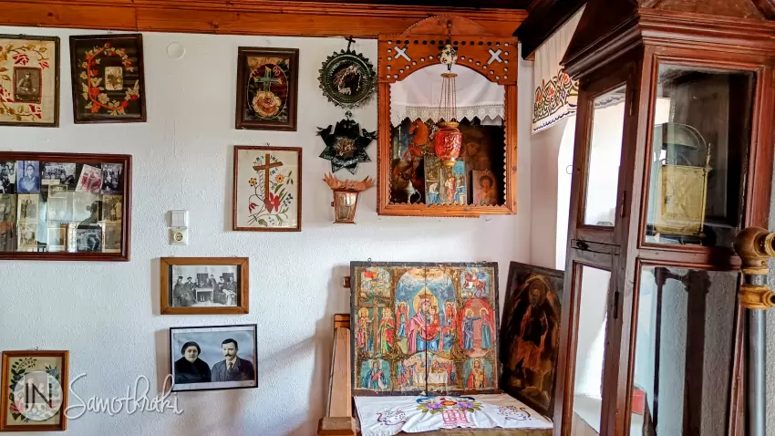 The icon cabinet and the old clock from the church of Chora.