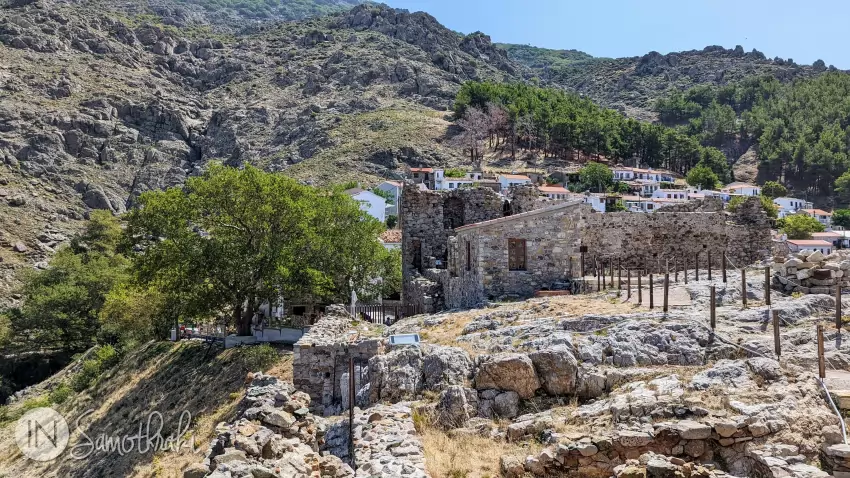 View towards the remains of the outer fortification walls and towers