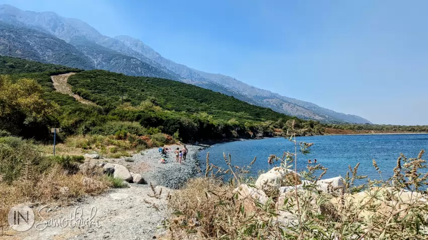 The stretch of beach to the left of the port
