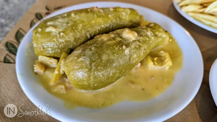 Stuffed zucchini in egg lemon sauce (