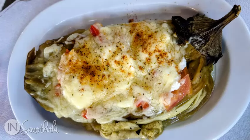 Baked eggplant with cheese at Taverna Kymata