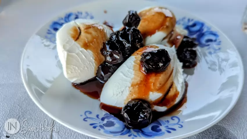 Yogurt with sour cherry jam at the Taverna Varades