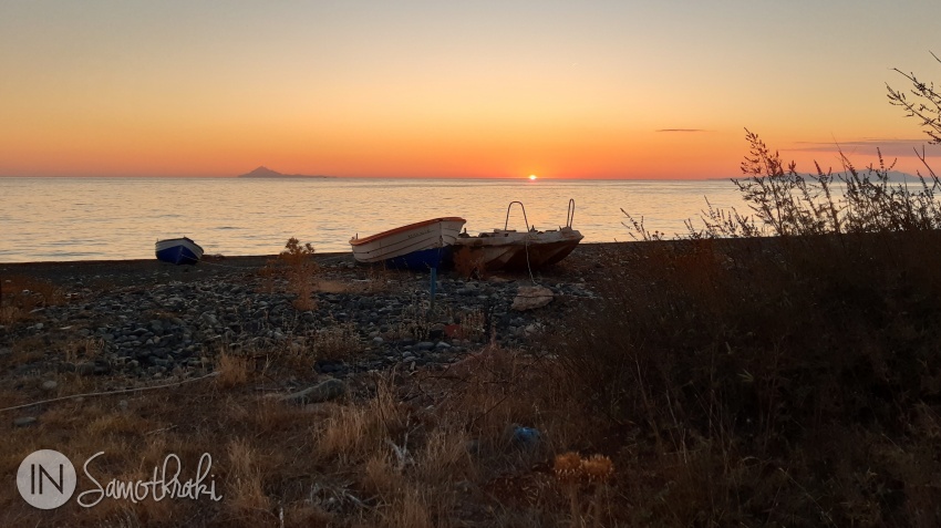 The pyramid shaped Mount Athos at sunset
