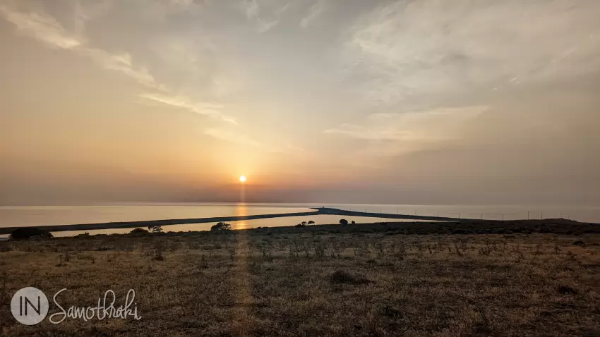 Cape Akrotiri and Agios Andreas lagoon at sunset